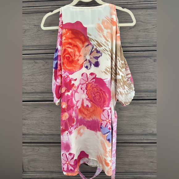 Arden B Silky Floral Embellished Mini Dress Cold Shoulder Tunic Small Pr… - Picture 11 of 13